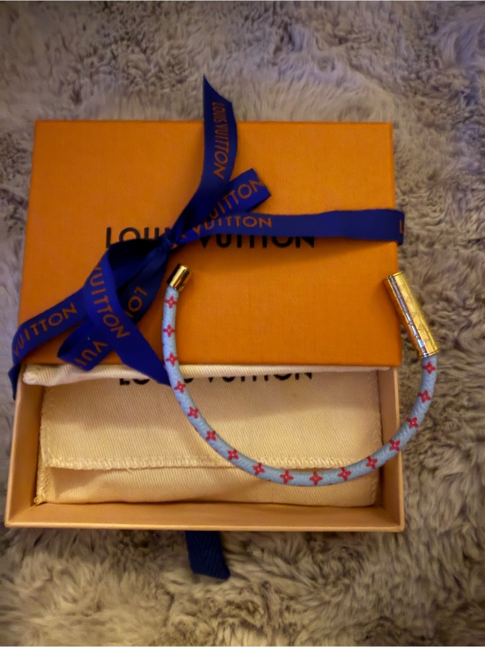 Louis Vuitton Light Blue Bracelet with Pink Monogram Accents